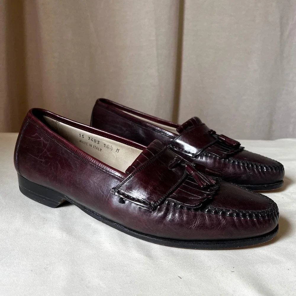 Johnston & Murphy Tassel Loafers Burgundy‎ Leather Italy 10.5 M Classic